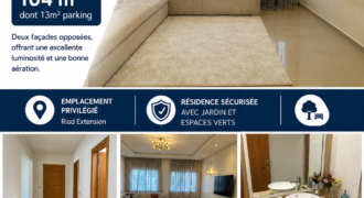Appartement à vendre à Riad Extension Rabat – 104 m², 2 chambres, parking