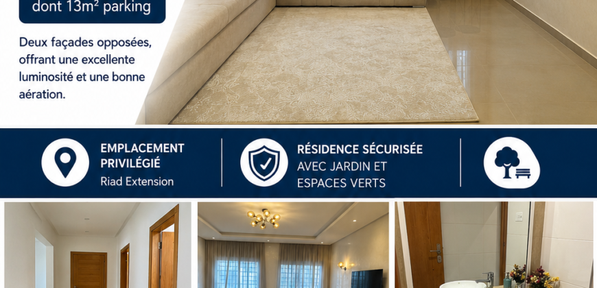Appartement à vendre à Riad Extension Rabat – 104 m², 2 chambres, parking